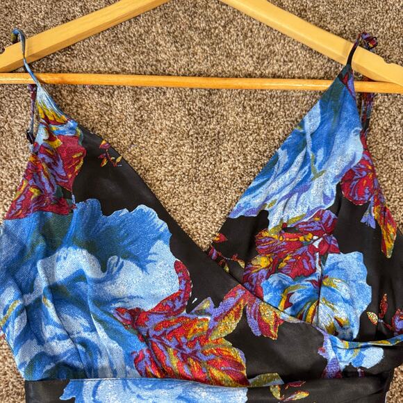 Free People Women's Size 4 Satiny Wide Leg Jumpsuit All Over Rose Print Boho - Picture 6 of 12